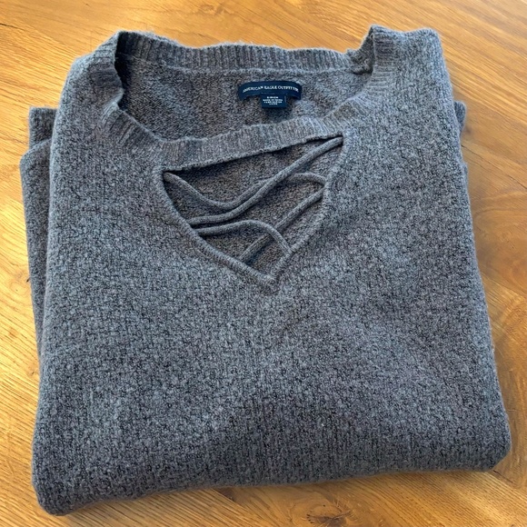 American Eagle Outfitters Gray/Purple Bell Sleeve Sweater - Small - Picture 1 of 8
